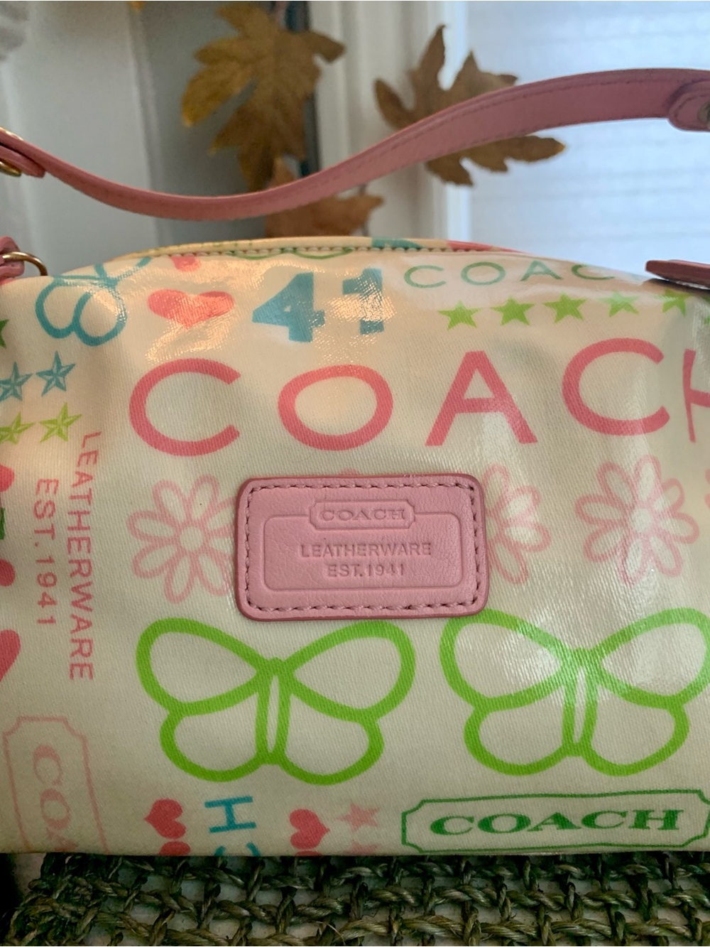 Vintage CoachY2K Rainbow Graffiti ButterflyMini Demi Bag Pochette Pink Leather - Picture 3 of 11